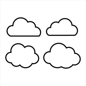Four simple cloud outlines isolated on white background for graphic design vector