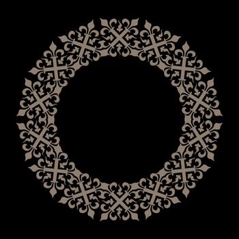 Striking circular frame in a gold against a black background. The design features repeating ornate crosses and fleur-de-lis elements, creating a classic and elegant motif vector