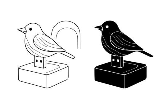 Creative illustration of a bird-shaped USB flash drive connected to a base for data transfer vector