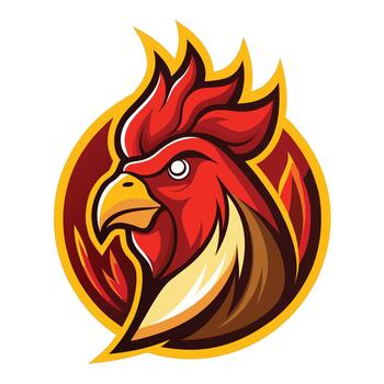 a red rooster head in a circle on a white background vector