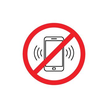 A simple no mobile phone sign with a red prohibition circle and crossed smartphone symbol. Ideal for warning, restriction, and safety use. vector