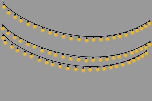 Festive yellow string lights decoration on a gray background vector