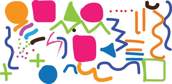 Abstract collage of colorful geometric shapes and lines vector