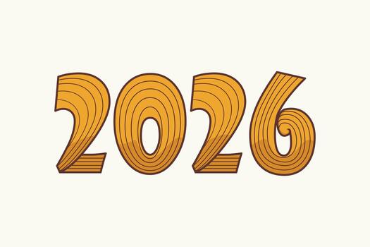 creativo retro estilo tipografía de el número 2026 en naranja tonos con curvo línea patrones. Perfecto para nuevo año saludos, carteles, calendarios, y festivo diseños vector