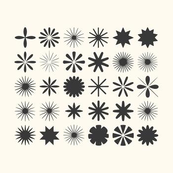 Collection of Geometric Flower and Starburst Shapes Abstract Design element vector
