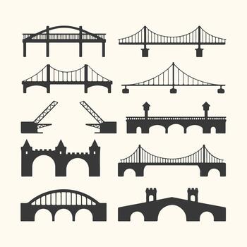 colección de puente siluetas varios arquitectónico estilos puente, arquitectura vector