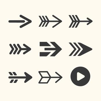 Assortment of Arrow Icons and a Play Button Symbol direction pointer vector