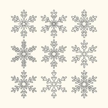 Nine Stylized Snowflake Icons in a Grid Pattern snowflake, snow, winter, icon, symbol vector