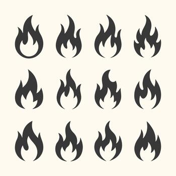 conjunto de doce fuego fuego íconos en cuadrícula diseño vector