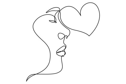 Abstract heart shape in fluid continuous one line drawing vector