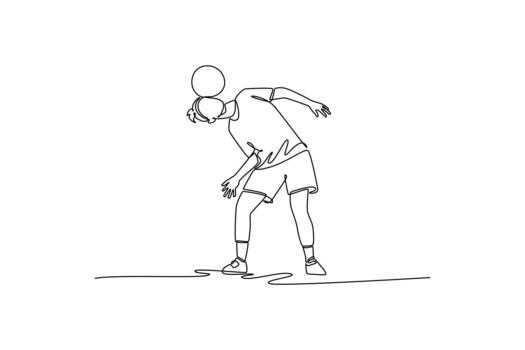 soltero continuo línea dibujo mujer fútbol estilo libre atleta expertamente equilibrio pelota en su frente mientras propensión adelante. preciso controlar y enfocar. uno línea dibujar gráfico diseño ilustración vector