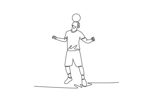 soltero continuo línea dibujo hombre fútbol estilo libre atleta expertamente equilibrio pelota en su frente mientras ligeramente rebote. preciso controlar y enfocar. uno línea dibujar gráfico diseño ilustración vector