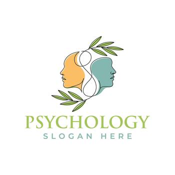 Modern psychology logo design with continuous line art of two faces and olive branch isolated on white background for mental health practices vector