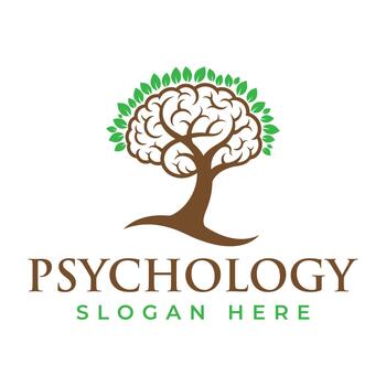 Psychology logo featuring a tree with brainshaped branches, isolated on white background, symbolizing the connection between mind and nature vector