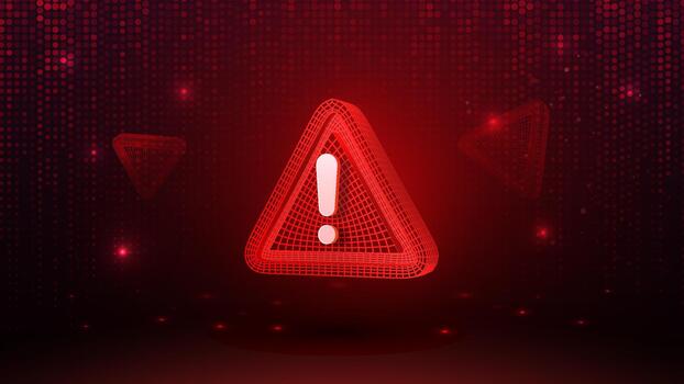 ciber ataque, estafa, fraude, hackear ilustración. la seguridad cibernética advertencia mensaje. advertencia alerta peligro. digital peligro alerta icono. rojo triángulo exclamación símbolo digital estructura metálica tecnología vector