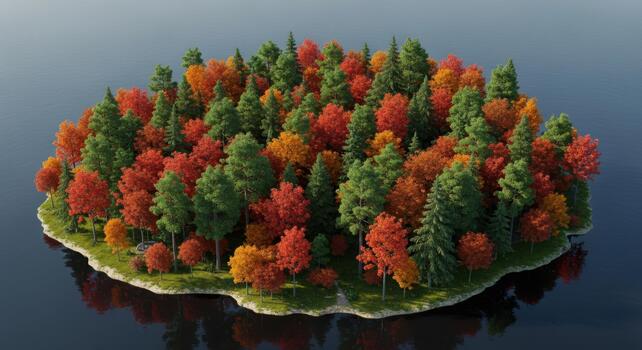 Vibrant abstract forest sculpture made of colorful small objects photo