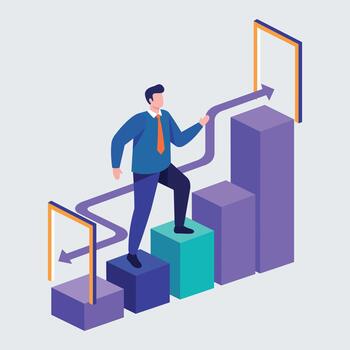 Modern Minimalist Illustration Featuring an Employee Experiencing Career Growth with a Visual Representation of Rising Opportunities and Skill Development in a Flat Design Aesthetic vector