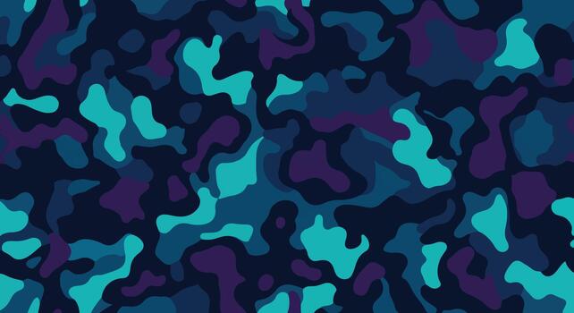Oceanic deep sea camouflage pattern with liquid flow style, Dark navy blue and turquoise camo texture for underwater design, Stealth navy camouflage pattern for submarine and marine use vector