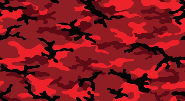 Fashion forward red camouflage pattern with crimson and black, Modern abstract camouflage texture in bold red and black, Military style red camo vector