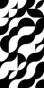 Geometric minimal design print with simple shape and figure, in white and black. Graphics Bauhaus composition. Waves pattern, modular tiling stripy art with circles vector