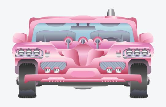 Retro old style gradient pink color powerful, passenger car. Vehicle sedan front view drawing. Isolated on a white background vector