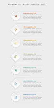 Business Infographic Template Design, Modern Vertical Flowchart with 7 Steps and Icons vector