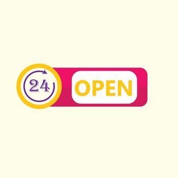 Open 24 hours sign indicating business operating around the clock vector