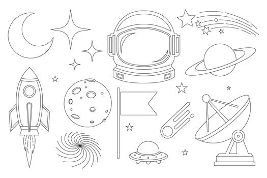 Outline Drawings of Space and Astronomy Objects vector