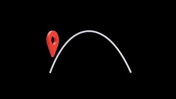 3d animering av röd plats stift med böjd väg linje video