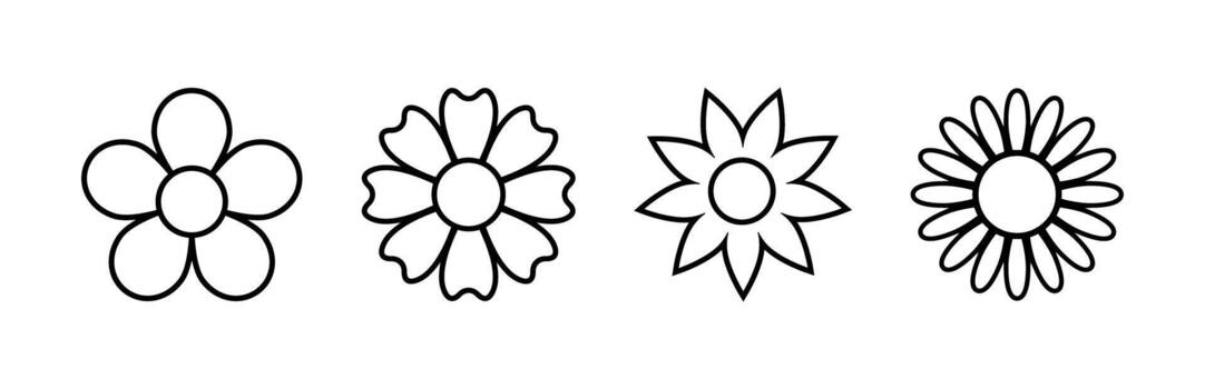 Flower icons in simple outline style set on a white background illustration vector
