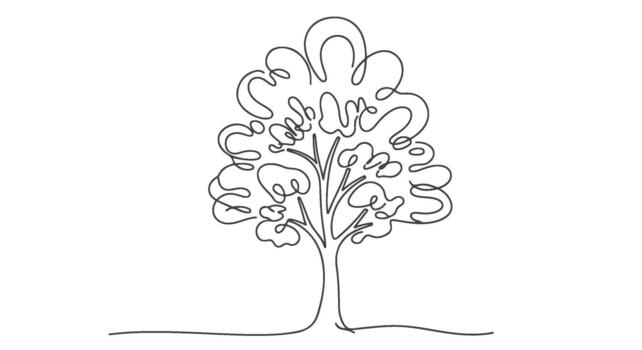 continuo soltero línea dibujo de un caprichoso árbol un sencillo aún elegante diseño en uno línea vector