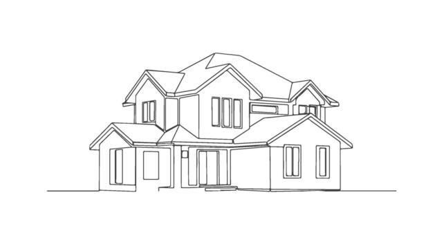 Elegant Two-Story House Drawn with a Single Continuous Line Architectural Concept Art vector
