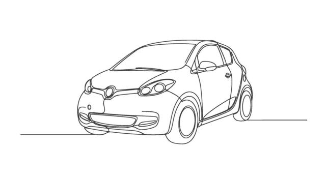 Sleek compact vehicle illustration crafted with a clean single continuous line, capturing minimalist automotive design and modern transport art concept vector