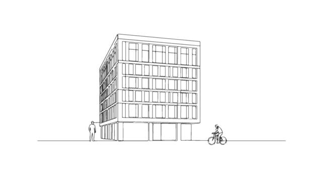 A modern building concept illustrated with a single continuous line, creating a minimalist architectural design for urban projects vector
