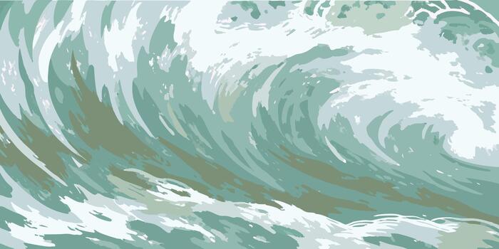 Powerful ocean wave crashing with white foam and turquoise water in motion vector