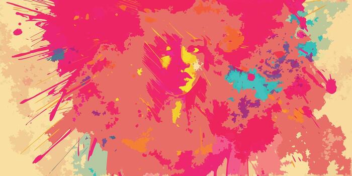 Vibrant abstract explosion of pink and red paint splatters on a textured background vector