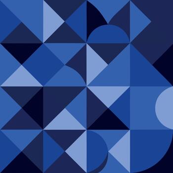 Geometric abstract pattern with shades of blue triangles and circles vector