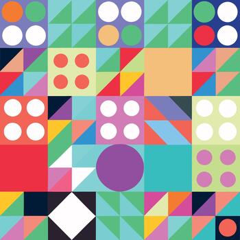 Vibrant geometric pattern with circles and triangles in a grid layout vector