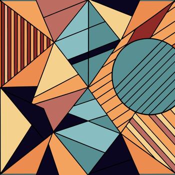 Abstract geometric pattern with triangles circles and lines in warm colors vector
