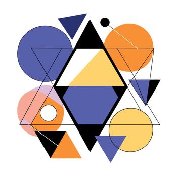 Abstract geometric composition with colorful shapes and lines vector