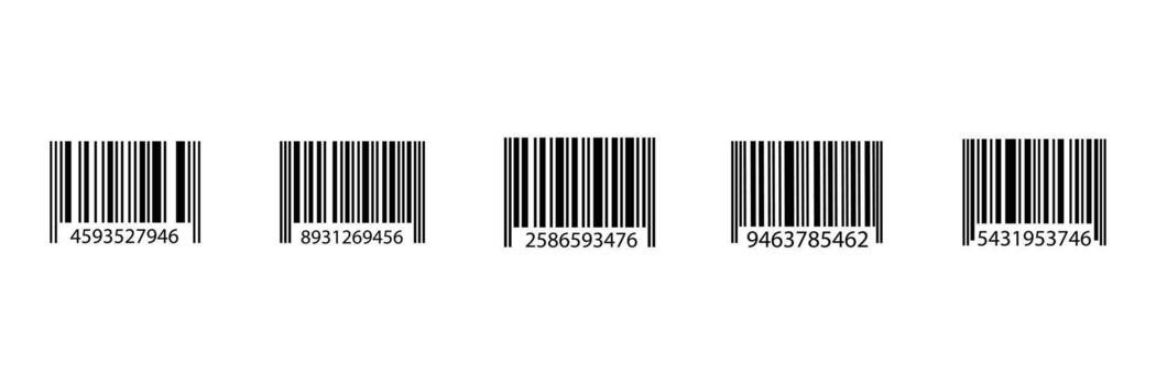 colección de cinco único códigos de barras aislado en blanco antecedentes para producto escanear icono vector