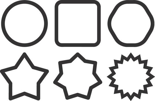 Outline shapes set circle, rounded square, irregular polygon, stars, burst icon vector
