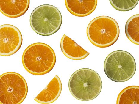 Fresh citrus slices on a white background for vibrant culinary decoration photo