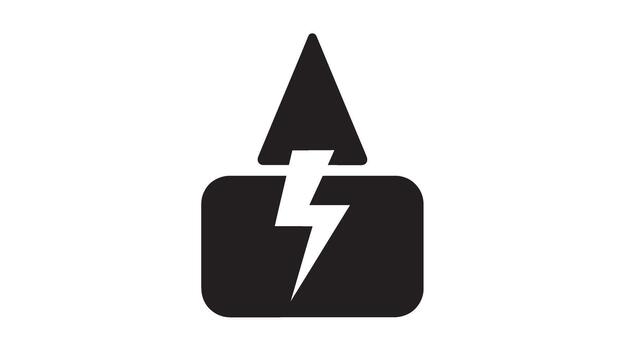 Black lightning bolt icon inside a triangle and rectangle vector