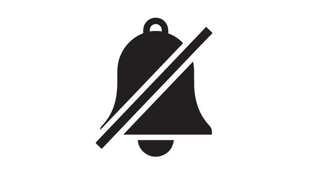 Black silhouette of a bell with a diagonal line through it on a white background vector