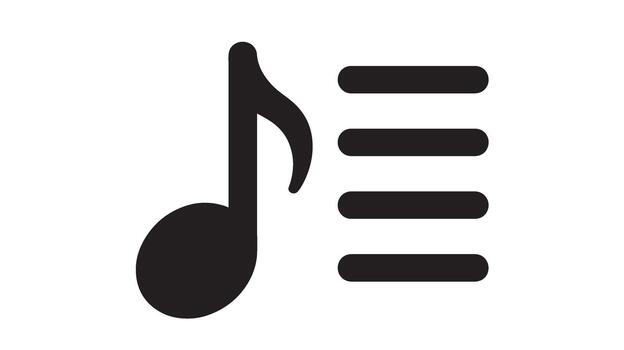 Black music note and staff icon representing a playlist or song list vector