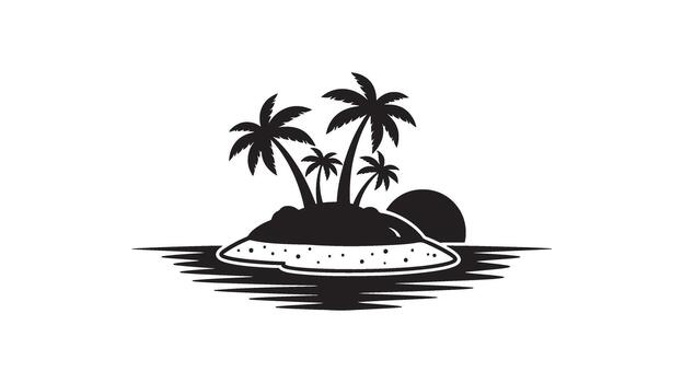 Silhouette of a tropical island with palm trees and a setting sun vector
