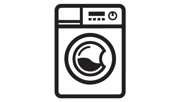 Simple line art icon of a modern front loading washing machine vector