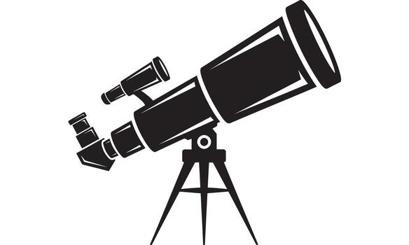 Black silhouette of a refracting telescope on a tripod vector