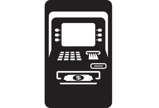 Black and white icon of an automated teller machine vector